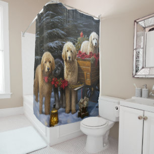 Rideaux De Douche Décor de Noël Goldendoodle Snowy Sleigh
