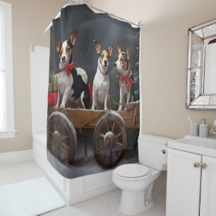Rideaux De Douche Décor de Noël Rat Terrier Snowy Sleigh