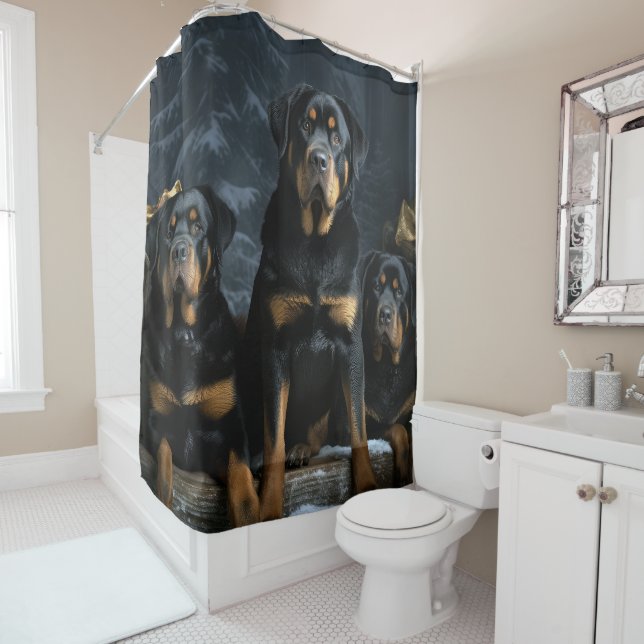 Rideaux De Douche Décor de Noël Rottweiler Snowy Sleigh (En situation)
