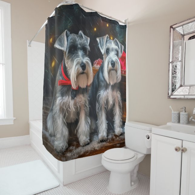 Rideaux De Douche Décor de Noël Schnauzer Snowy Sleigh (En situation)