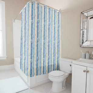 Rideaux De Douche Décor de salle de bain pour enfants à rayures bleu