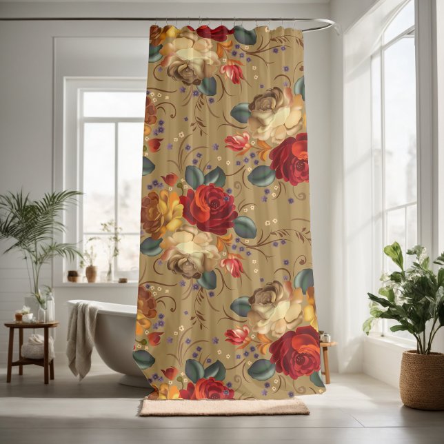 Rideaux De Douche Décoratif de fleurs de rose rouge (Créateur téléchargé)