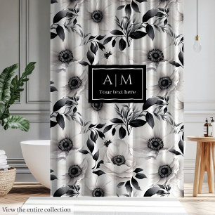 Rideaux De Douche Décoration de salle de bain florale noir et blanc 
