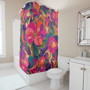 Rideaux De Douche Décoration florale psychédélique des années 60 de