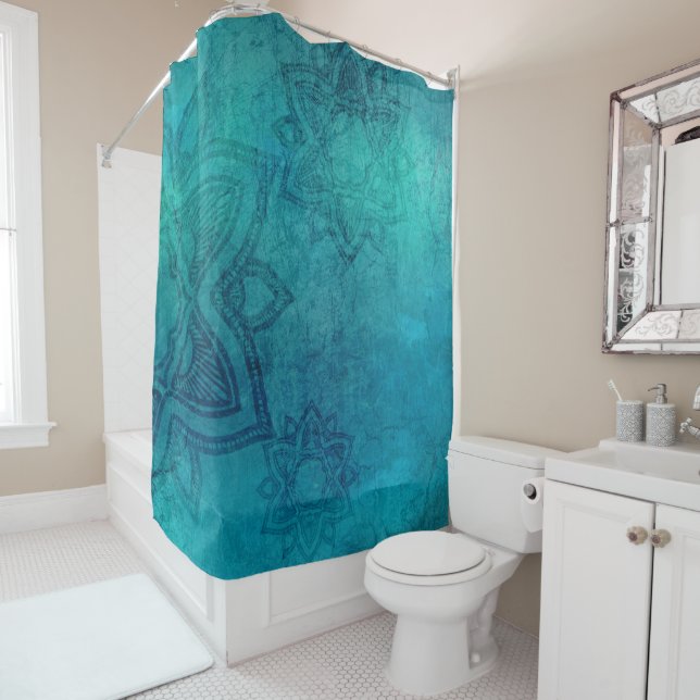 Rideaux De Douche Décoration turquoise et dénudée de Mandala (En situation)