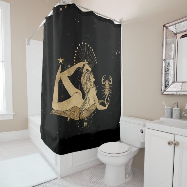 Rideaux De Douche Déesse du Zodiaque | Astrologie Cosmologique Gold  (En situation)