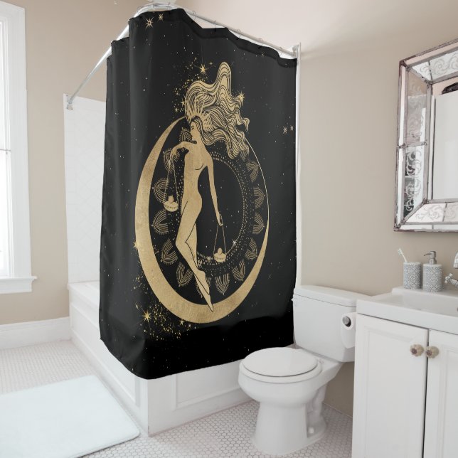 Rideaux De Douche Déesse du Zodiaque | Astrologie de la bibliothèque (En situation)