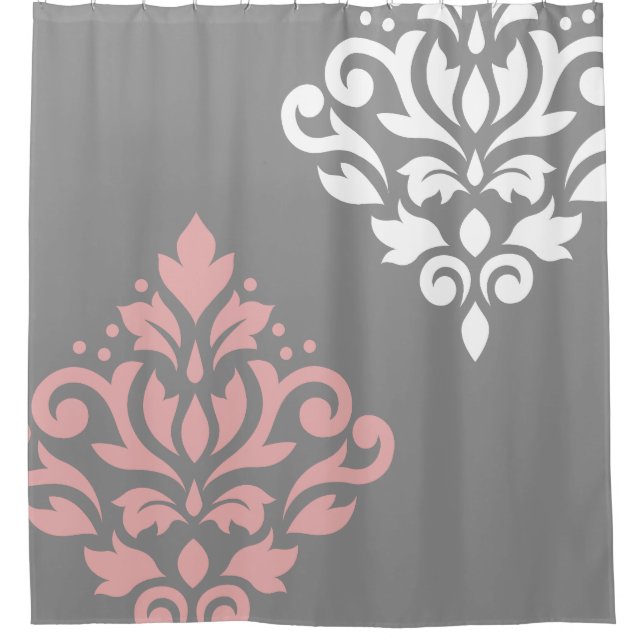 Rideaux De Douche Défiler Damask Art I rose blanc gris (Devant)