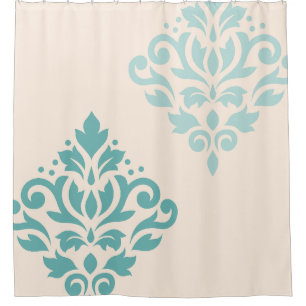 Rideaux De Douche Défiler Damask Art I Teals on Cream