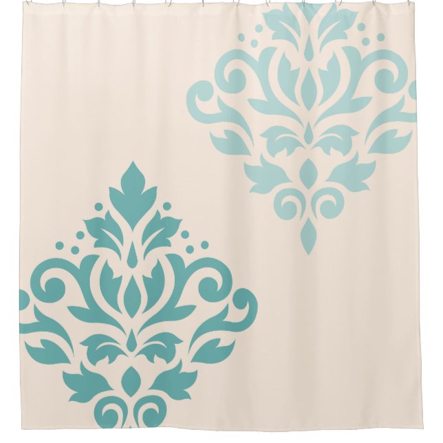 Rideaux De Douche Défiler Damask Art I Teals on Cream (Devant)