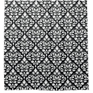 Rideaux De Douche Défiler le motif Damas blanc sur le noir