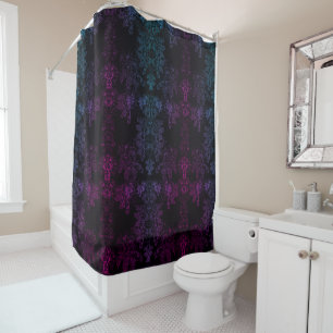 Rideaux De Douche Dégradé bleu violet sur floral baroque noir