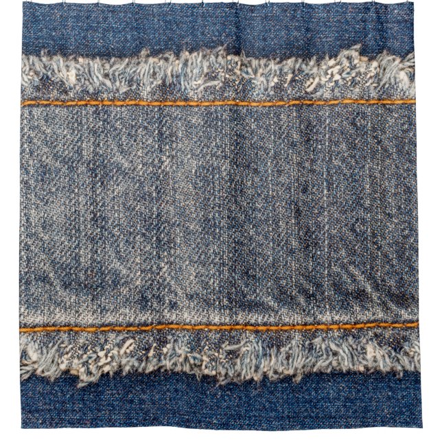 Rideaux De Douche Denim blue jeans fabric frame. Bleached denim fabr (Devant)