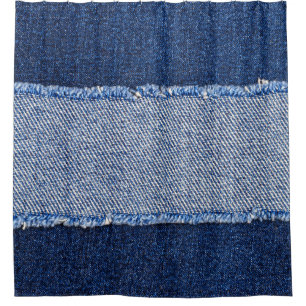 Rideaux De Douche Dénim déchiré : tissu de jean bleu.