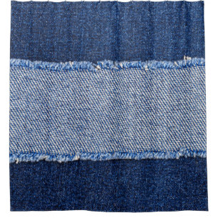 Rideaux De Douche Dénim déchiré : tissu de jean bleu.