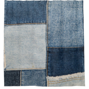 Rideaux De Douche Denim Patchwork : Motif textile Vintage