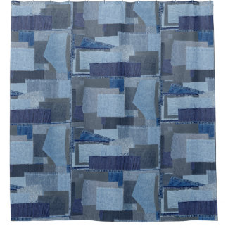 Rideaux De Douche Denim Shibori de patchwork de blue-jean de Boro