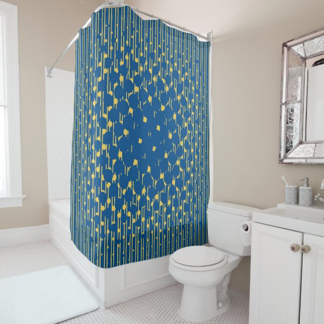 Rideaux De Douche Densité en bleu lapis et jaune primé (En situation)