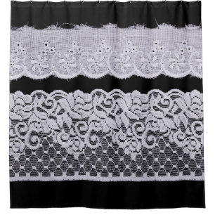 Rideaux De Douche Dentelle blanche ornementale, arrière - plan noir