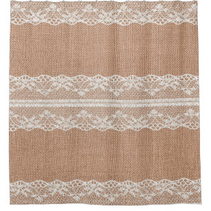Rideaux De Douche Dentelle blanche sur la texture Brown du Burlap