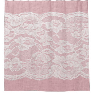Rideaux De Douche Dentelle blanche sur Pastel Lin rose Texture