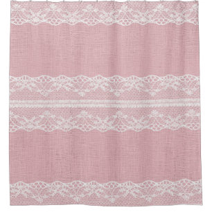 Rideaux De Douche Dentelle blanche sur Pastel Lin rose Texture