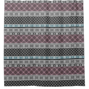 Rideaux De Douche Dentelle patchwork noir et blanc