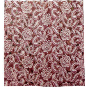 Rideaux De Douche Dentelle rose, motif rose vintage.
