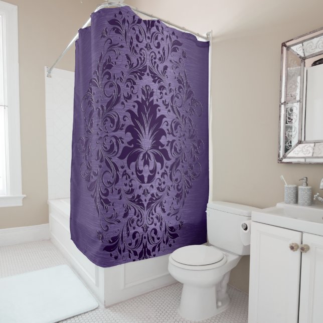 Rideaux De Douche Dentelle violette en aluminium brossé métallisé vi (En situation)