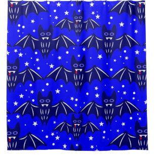 Rideaux De Douche dents de vampire chauve-souris halloween bleu effr