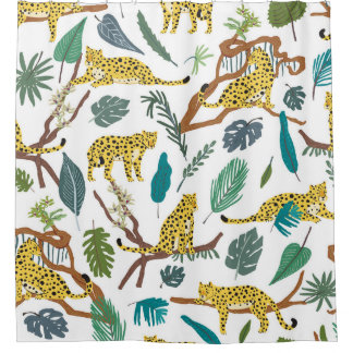Rideaux De Douche Des léopards dans la jungle, motif dessiné à la ma