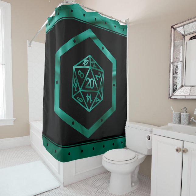 Rideaux De Douche Dés Turquoises RPG | Imaginaire PnP Tabletop Rolep (En situation)