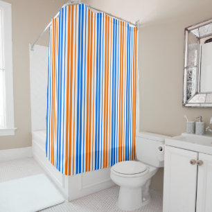 Rideaux De Douche Design bandes verticales orange bleu blanc
