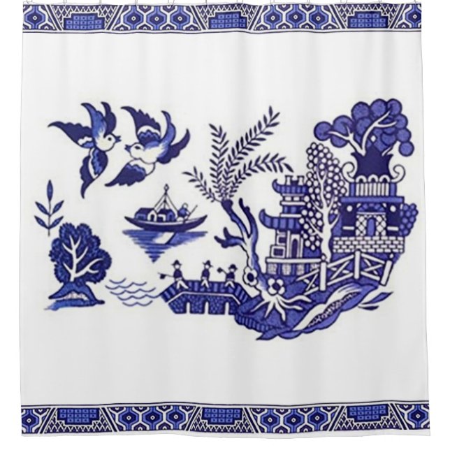 Rideaux De Douche Design bleu et blanc de la Chine bleu sauvage (Devant)