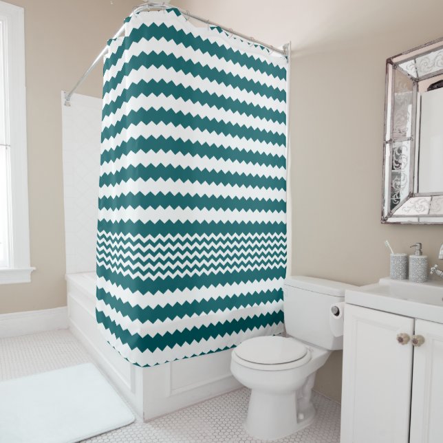 Rideaux De Douche Design Chevron vert et blanc (En situation)