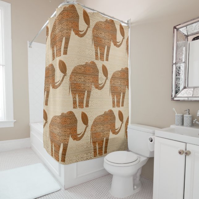 Rideaux De Douche Design d'art tribal des éléphants (En situation)