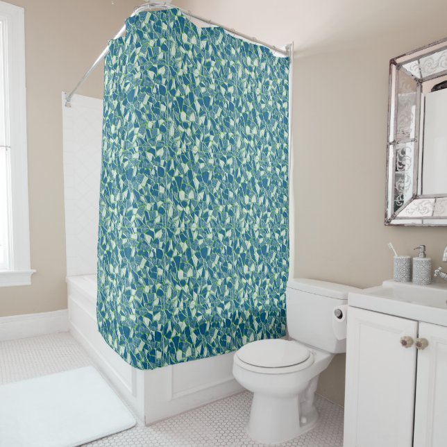 Rideaux De Douche Design en verre turquoise bleu vert (En situation)