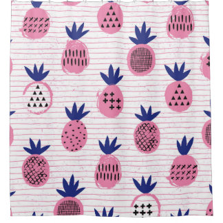 Rideaux De Douche Design enfant ananas, motif vintage.