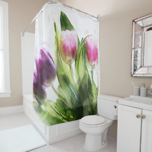 Rideaux De Douche Design Floral Rose Et Violet