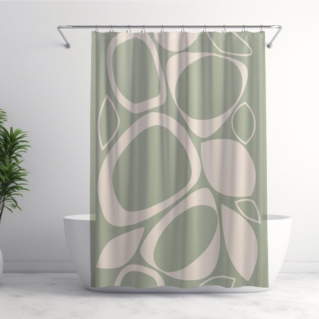 Rideaux De Douche Design moderne Design Vert Sage Crème Motif Abstra (Créateur téléchargé)