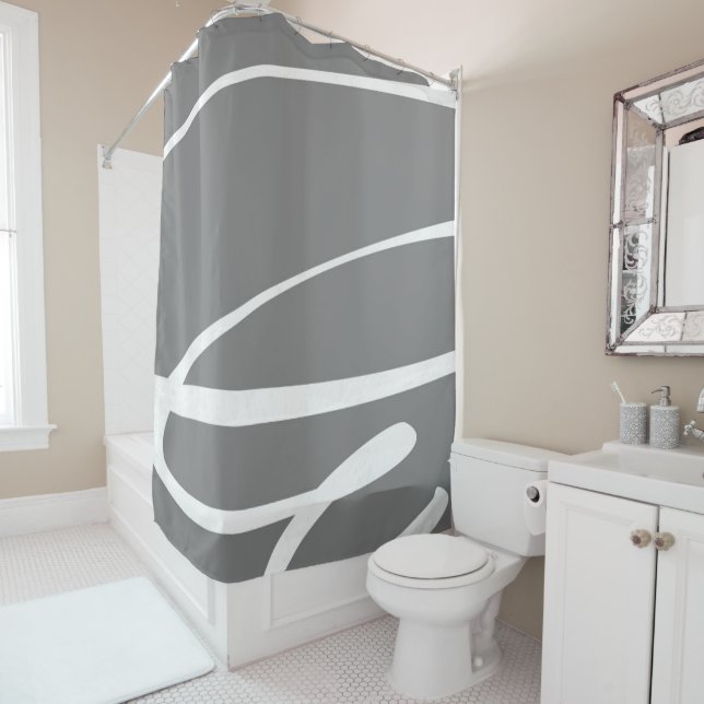 Rideaux De Douche Design moderne élégant Gris blanc (En situation)