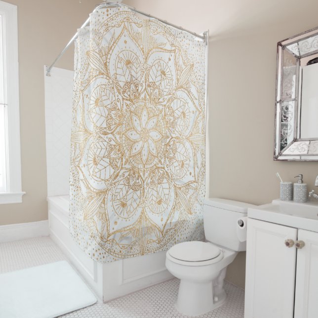 Rideaux De Douche Design tendance or floral Mandala Marble (En situation)