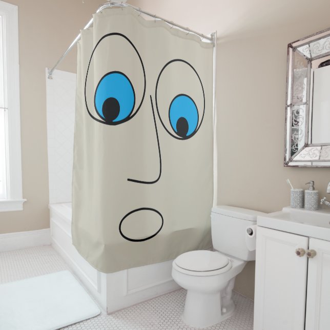 Rideaux De Douche Dessin à visage humain effrayé Hilarié (En situation)