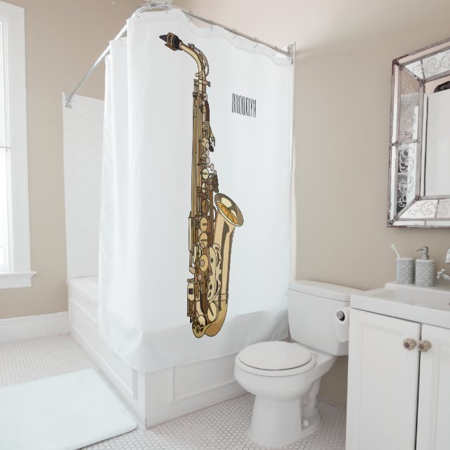 Rideaux De Douche dessin animé saxophone (En situation)