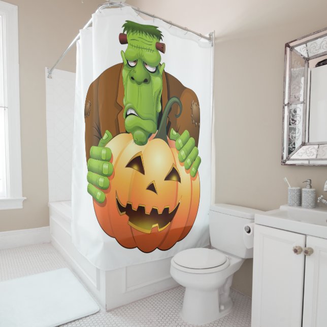 Rideaux De Douche Dessin de Frankenstein Monster avec Citrouille (En situation)