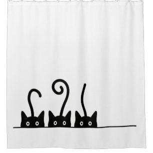 Rideaux De Douche Dessin de la ligne droite. Trois chatons. Journée