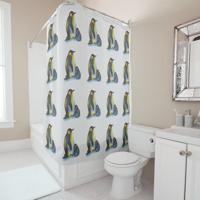Rideaux De Douche Dessin de pingouins (En situation)