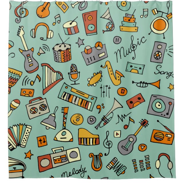 Rideaux De Douche Dessin d'instruments de musique, motif transparent (Devant)
