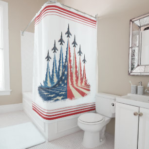 Rideaux De Douche Dessin Drapeau Américain de Traînée de Jet Patriot