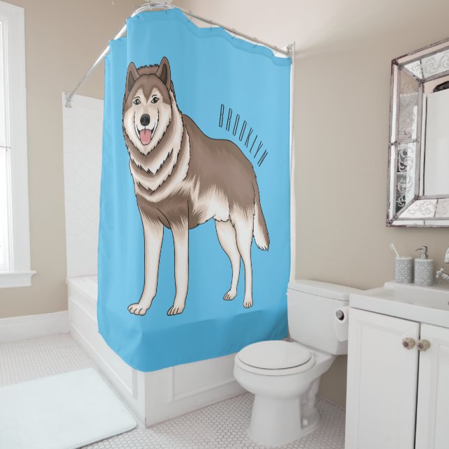 Rideaux De Douche dessin humoristique sibérien husky (En situation)
